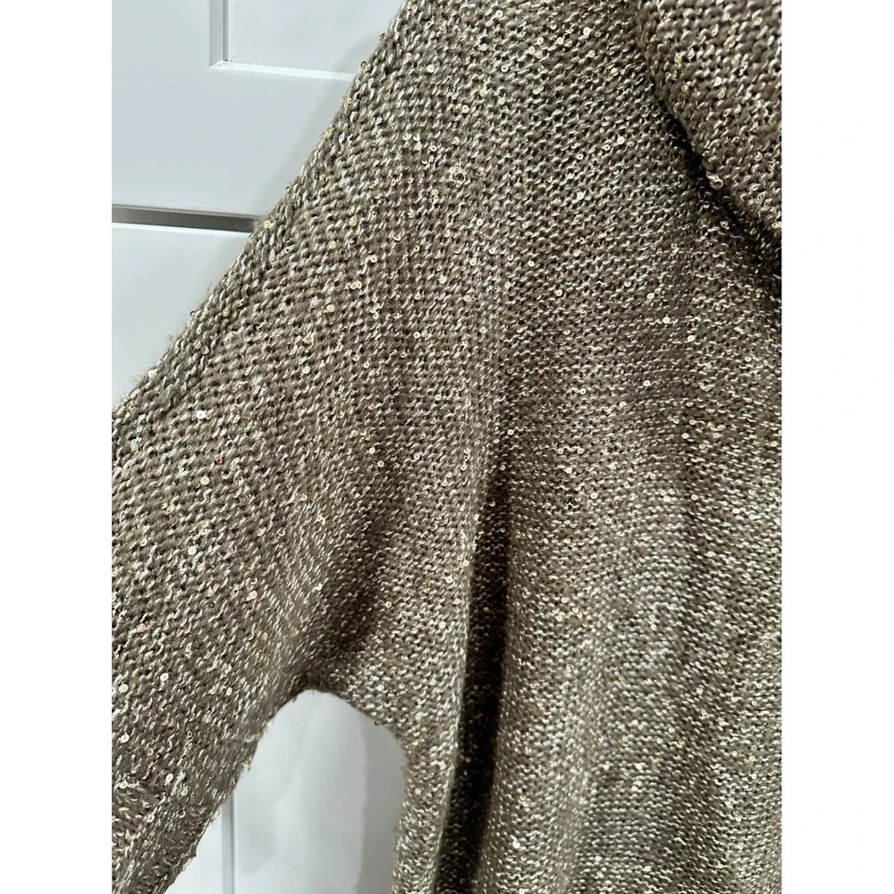 Chico's Cowl Neck Sweater Sparkle Sequins Knit Brown Women Size‎ XL 3